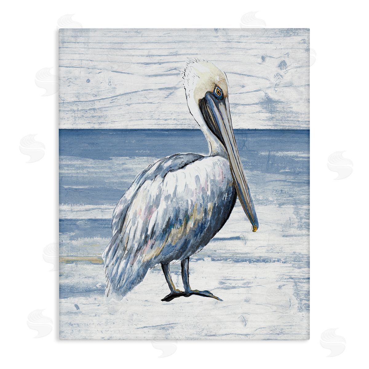 Patricia Pinto Rustic Plank Pattern Pelican Stretched Canvas Wall Art Print