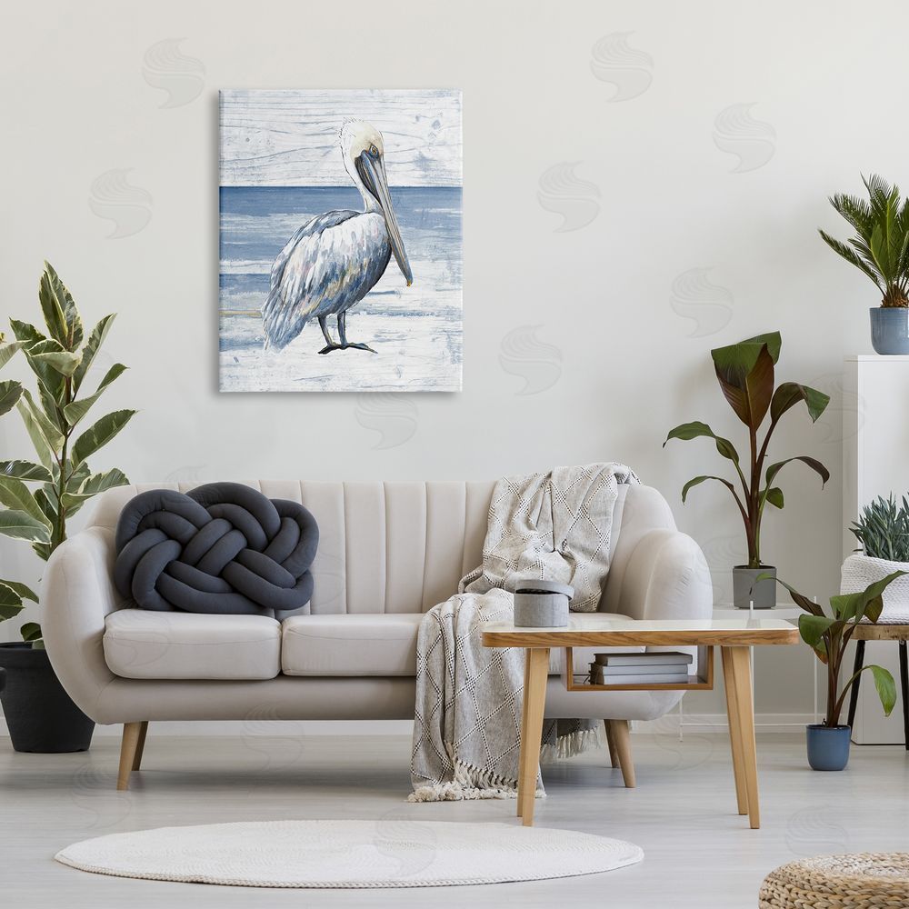 Patricia Pinto Rustic Plank Pattern Pelican Canvas Wall Art Print in Room