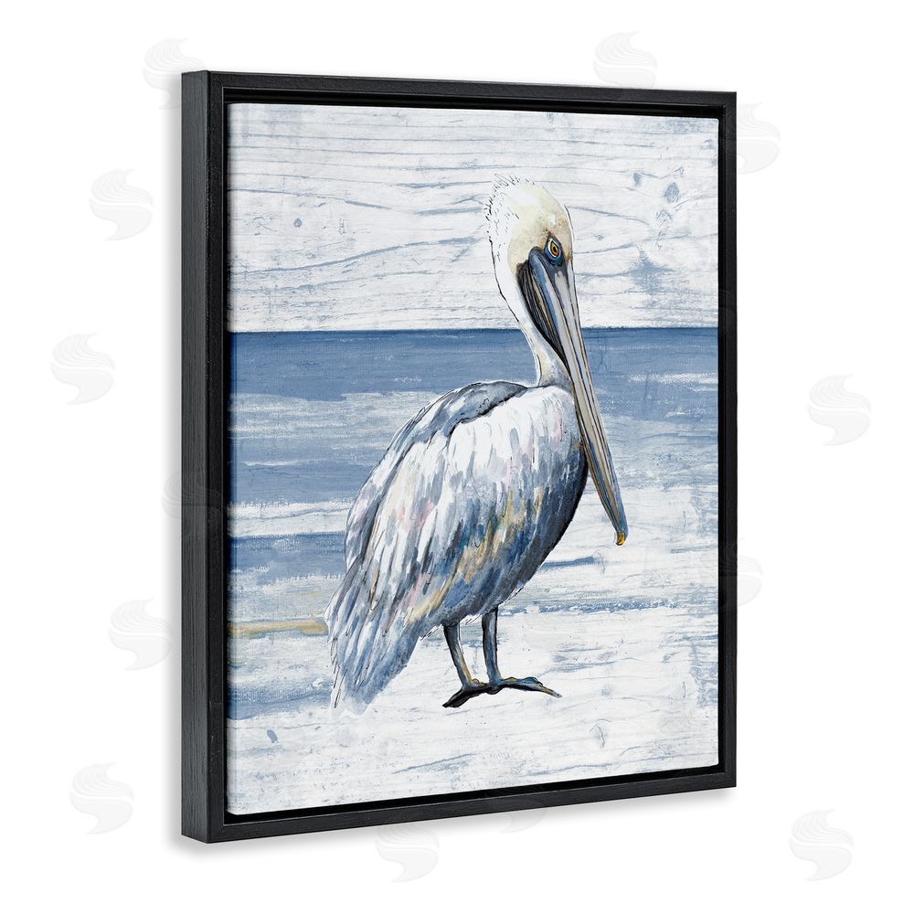 Patricia Pinto Rustic Plank Pattern Pelican Black Floating Frame Canvas Wall Art Print