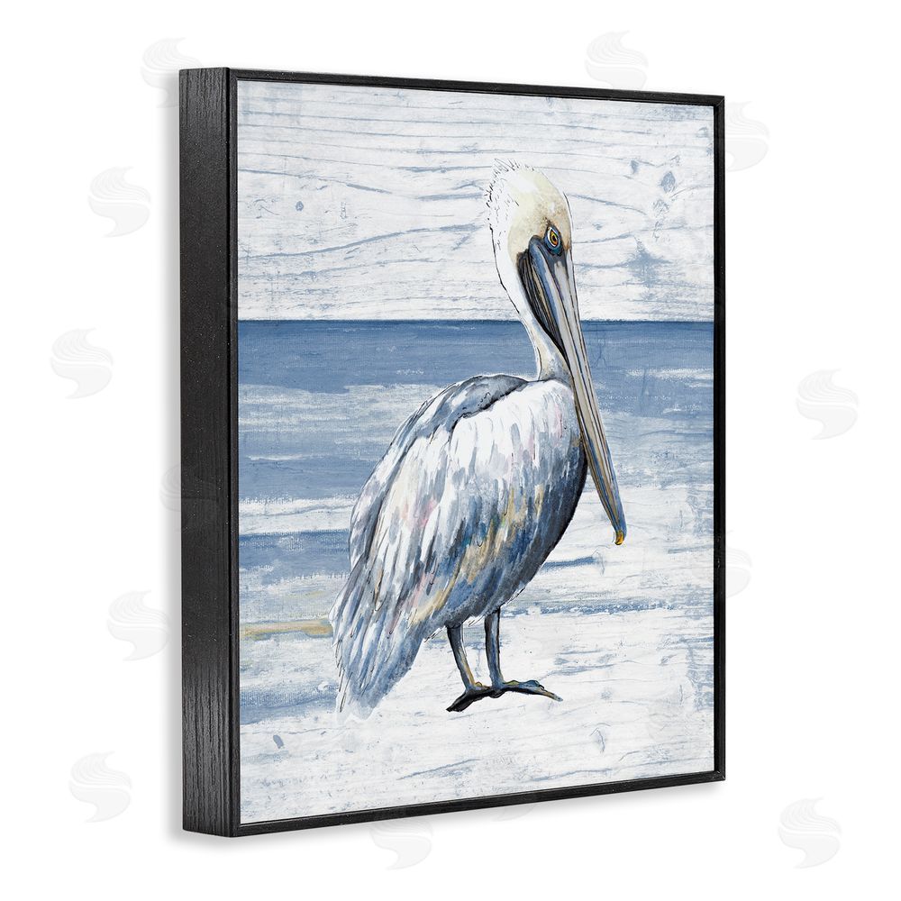 Patricia Pinto Rustic Plank Pattern Pelican Black Framed Giclee Wall Art Print