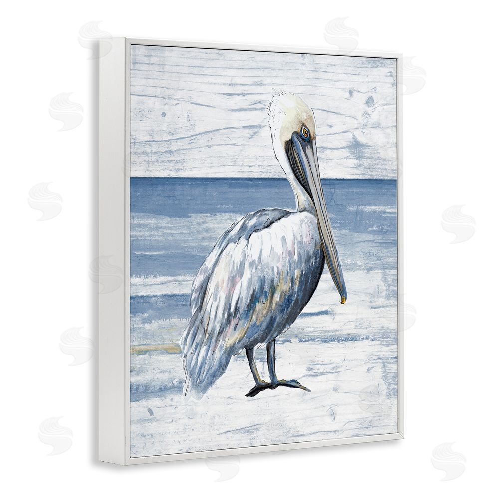 Patricia Pinto Rustic Plank Pattern Pelican White Framed Giclee Wall Art Print