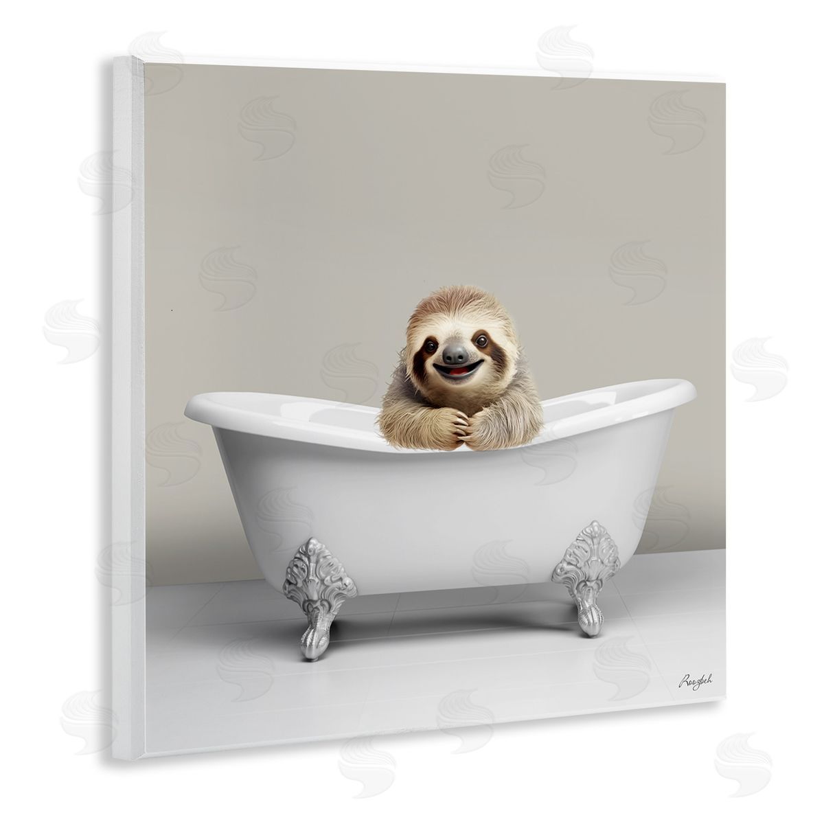 Happy Sloth in Bathtub Wood Plaque Wall Art, Home Decor by Roozbeh