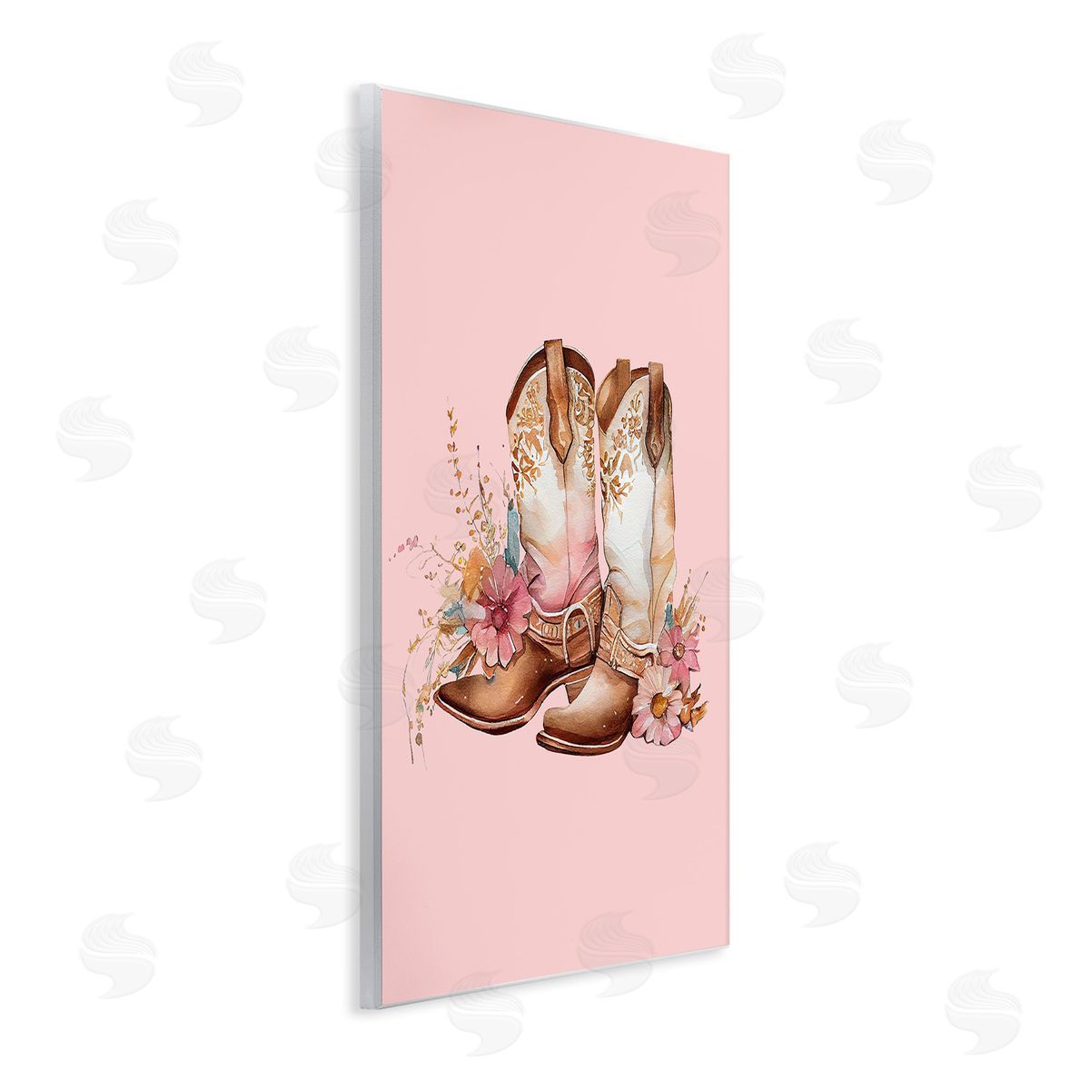 Floral Pink Cowgirl Boots Wood Plaque Wall Art, Home Decor by Birch&Ink