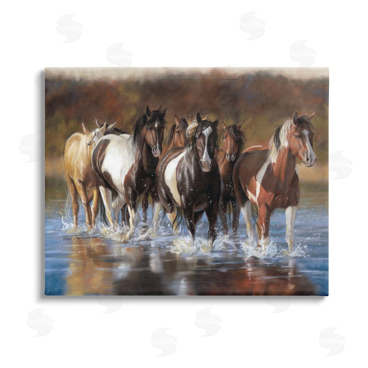 Victoria Schultz Horses Splashing Shallow Pond Stretched Canvas Wall Art Print