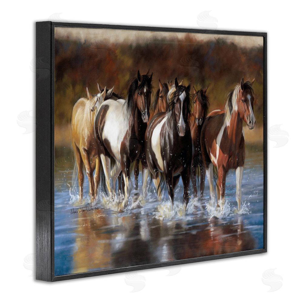 Victoria Schultz Horses Splashing Shallow Pond Black Framed Giclee Wall Art Print