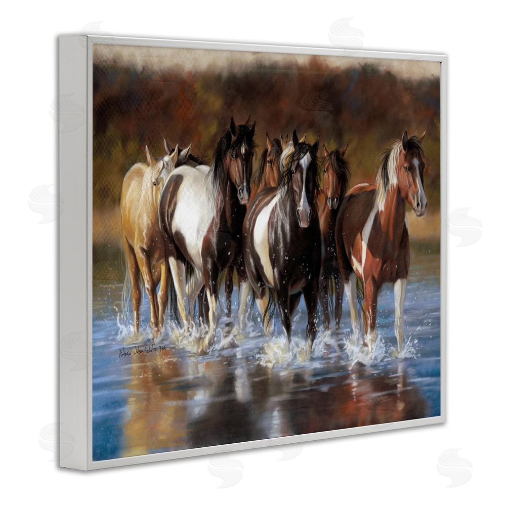 Victoria Schultz Horses Splashing Shallow Pond White Framed Giclee Wall Art Print