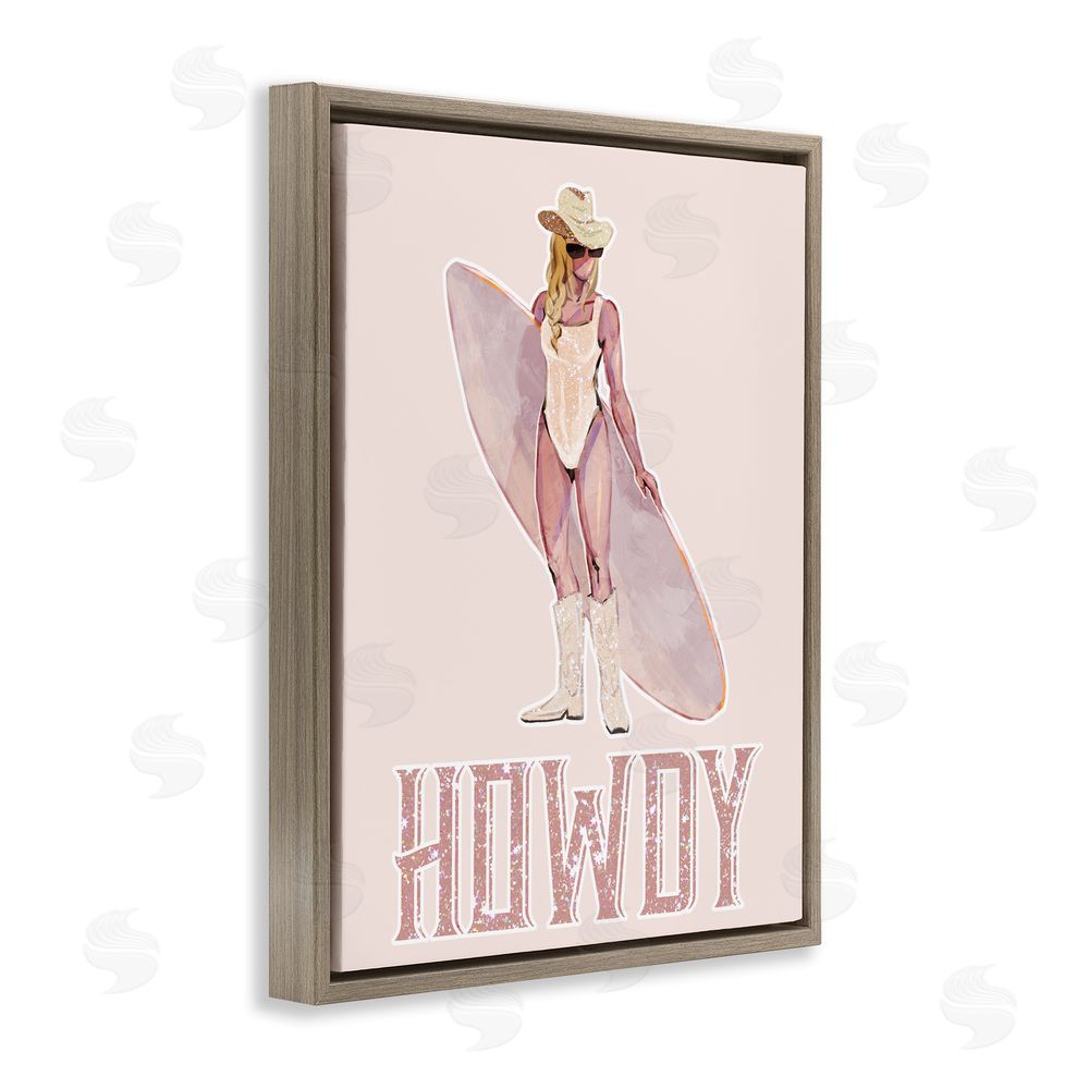 Ziwei Li Howdy Coastal Cowgirl Brown Floating Frame Canvas Wall Art Print