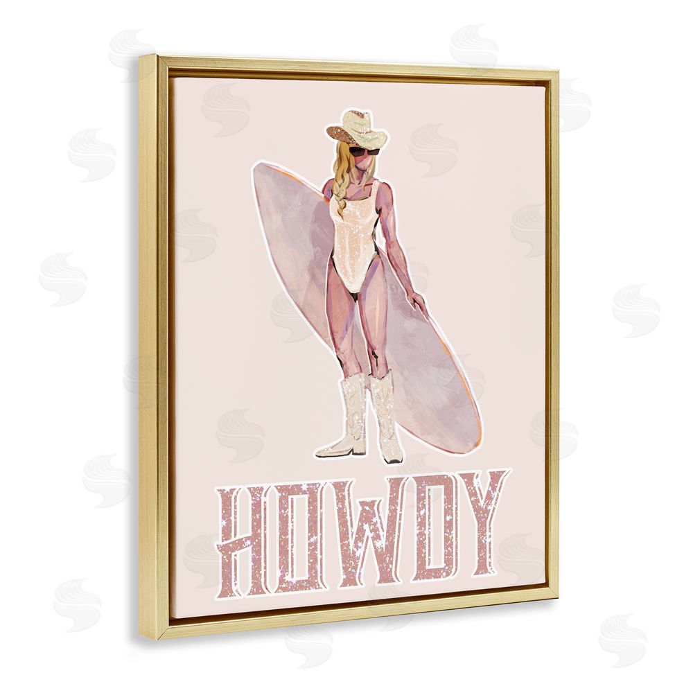 Ziwei Li Howdy Coastal Cowgirl Gold Floating Frame Canvas Wall Art Print