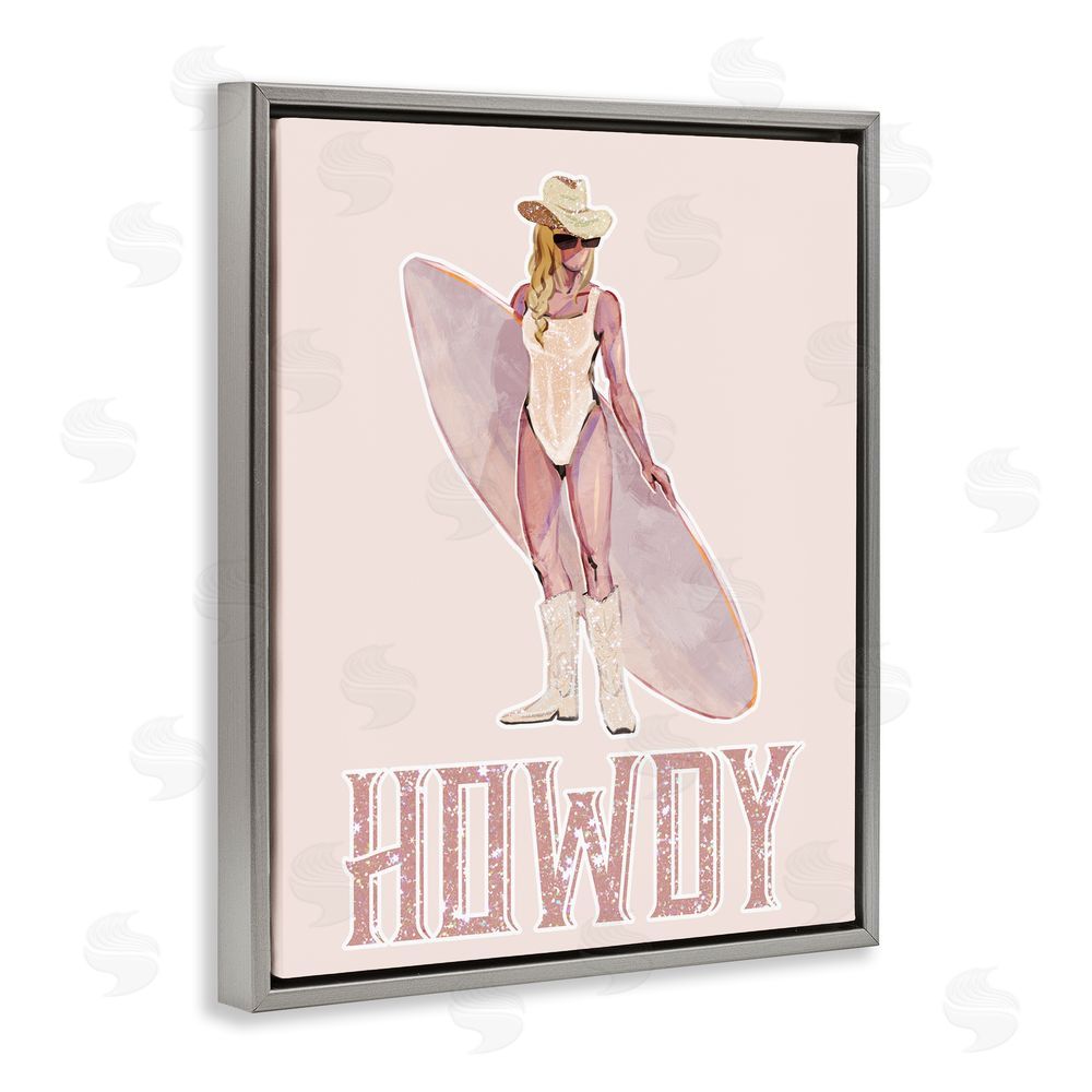 Ziwei Li Howdy Coastal Cowgirl Grey Floating Frame Canvas Wall Art Print