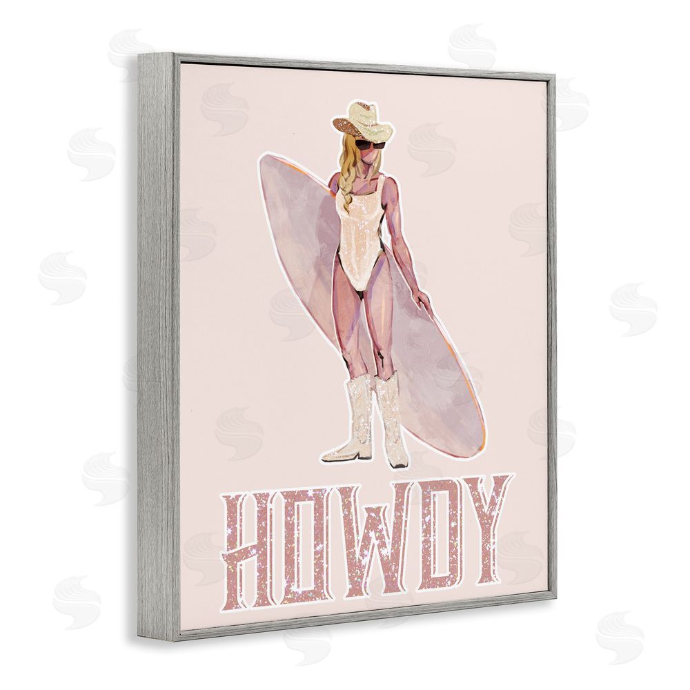 Ziwei Li Howdy Coastal Cowgirl Gray Framed Giclee Wall Art Print