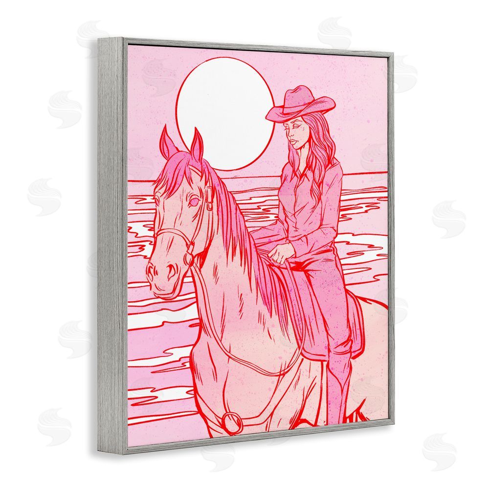 Ziwei Li Vintage Coastal Cowgirl Gray Framed Giclee Wall Art Print