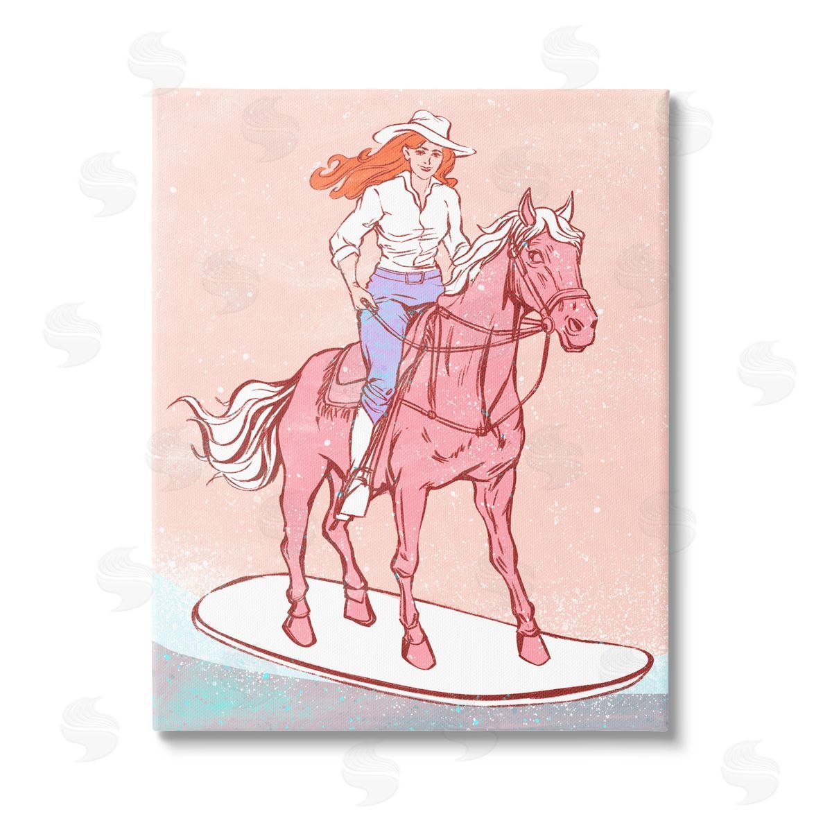 Ziwei Li Vintage Cowgirl on Board Stretched Canvas Wall Art Print