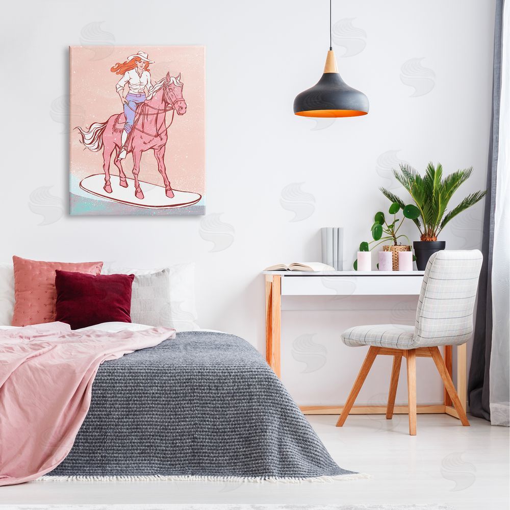 Ziwei Li Vintage Cowgirl on Board Canvas Wall Art Print in Room