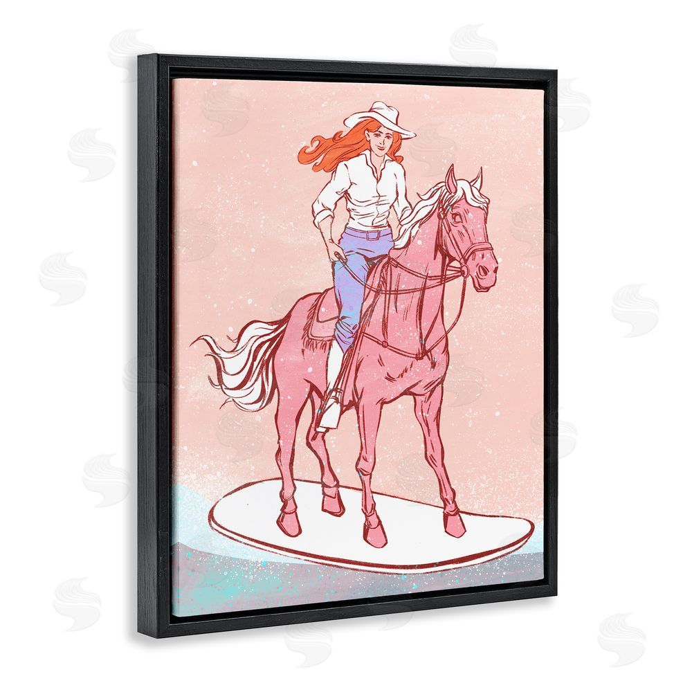 Ziwei Li Vintage Cowgirl on Board Black Floating Frame Canvas Wall Art Print
