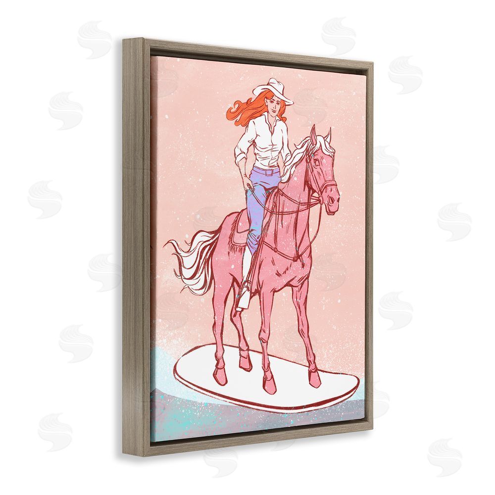 Ziwei Li Vintage Cowgirl on Board Brown Floating Frame Canvas Wall Art Print