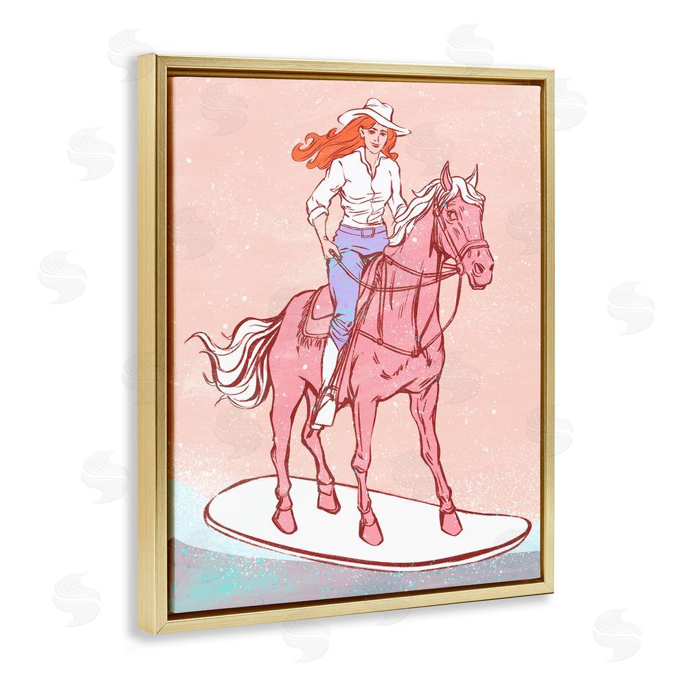 Ziwei Li Vintage Cowgirl on Board Gold Floating Frame Canvas Wall Art Print