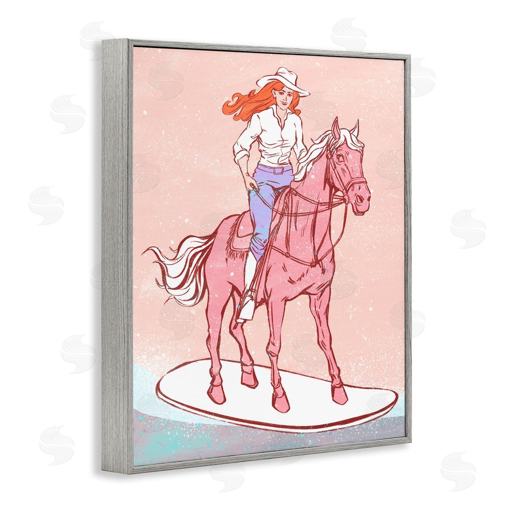Ziwei Li Vintage Cowgirl on Board Gray Framed Giclee Wall Art Print
