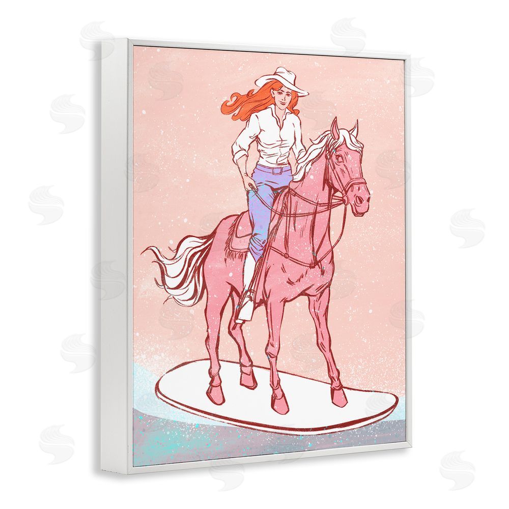 Ziwei Li Vintage Cowgirl on Board White Framed Giclee Wall Art Print