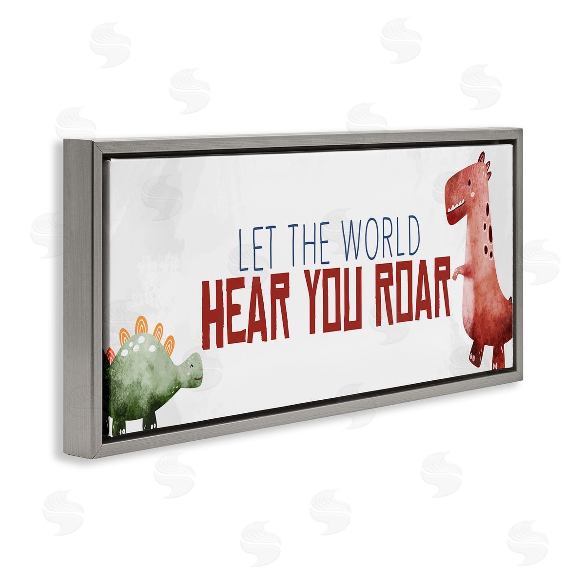 Hear You Roar Dinosaurs Grey Floating Frame Canvas Wall Art, Home Decor by Kim Allen