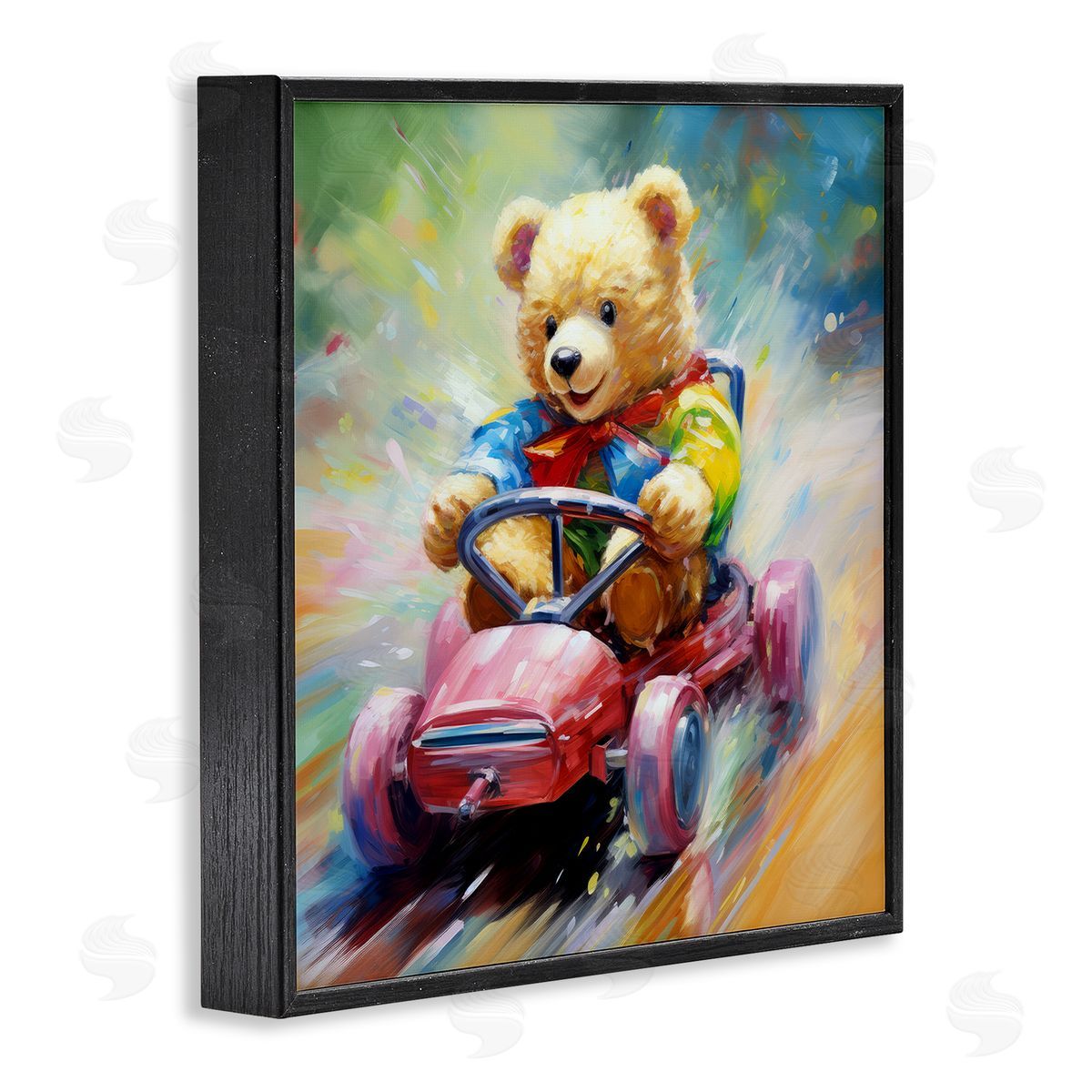 Teddy Bear on Go Kart Black Frame Print Wall Art, Home Decor by Ray Powers