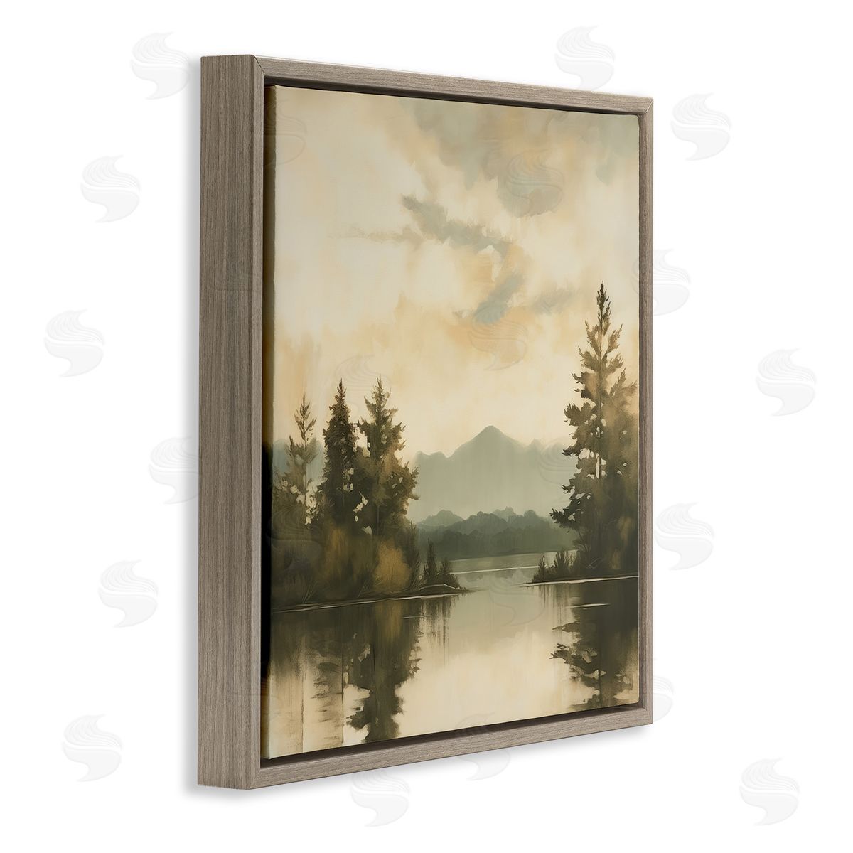 Soft Beige Mountain Scenery Brown Floating Frame Canvas Wall Art, Home Decor by Irena Orlov