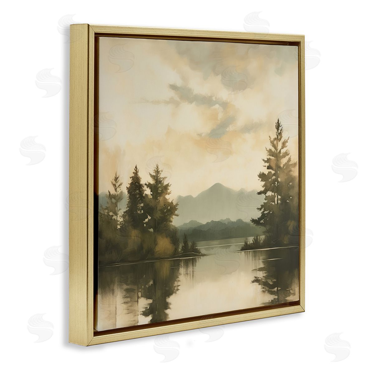 Soft Beige Mountain Scenery Gold Floating Frame Canvas Wall Art, Home Decor by Irena Orlov