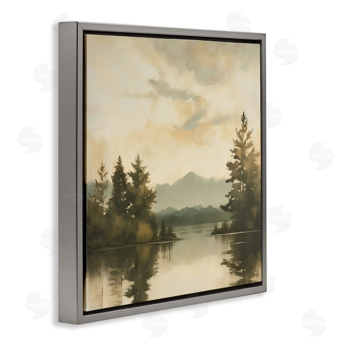 Soft Beige Mountain Scenery Grey Floating Frame Canvas Wall Art, Home Decor by Irena Orlov