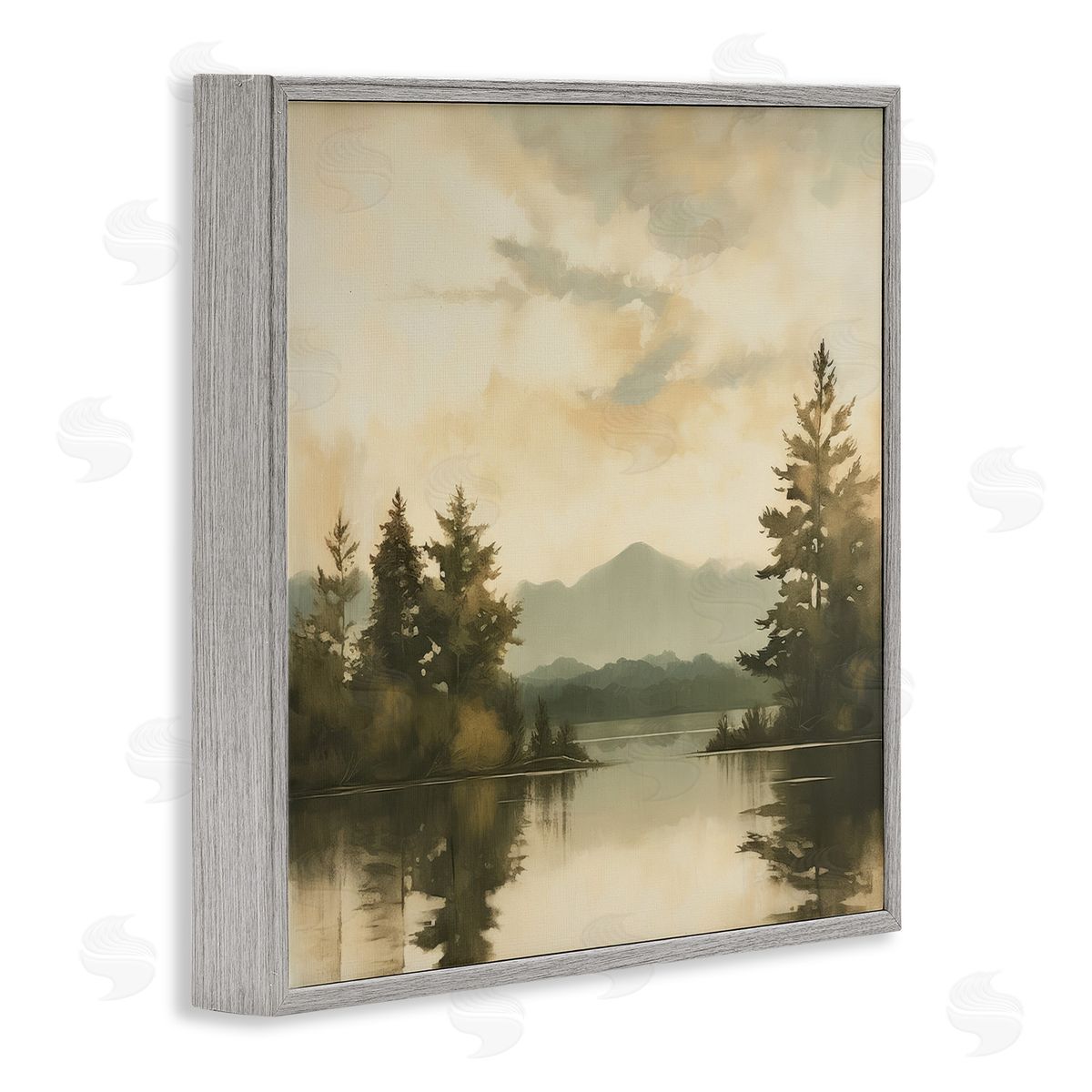Soft Beige Mountain Scenery Grey Frame Print Wall Art, Home Decor by Irena Orlov