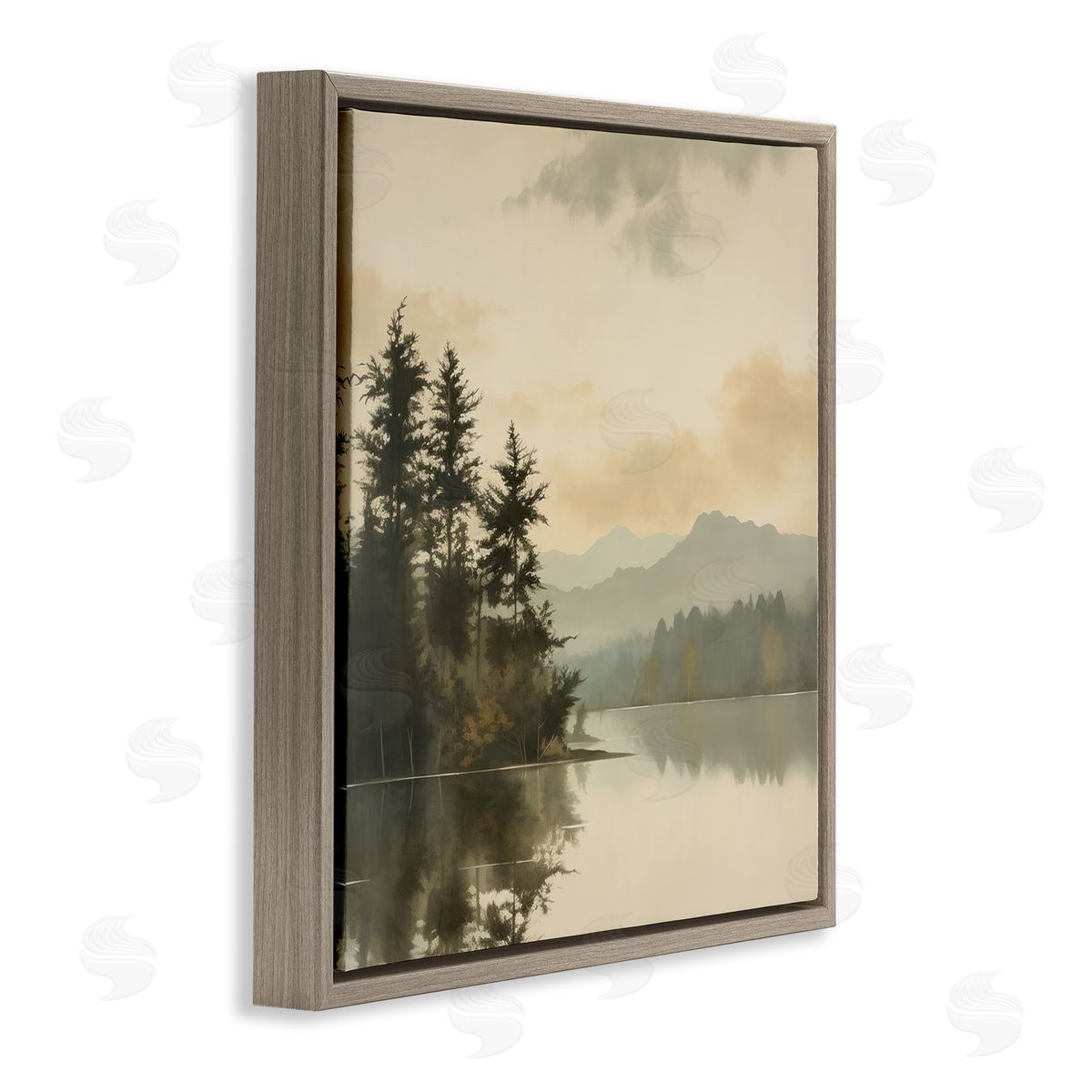 Beige Mountain Landscape Brown Floating Frame Canvas Wall Art, Home Decor by Irena Orlov