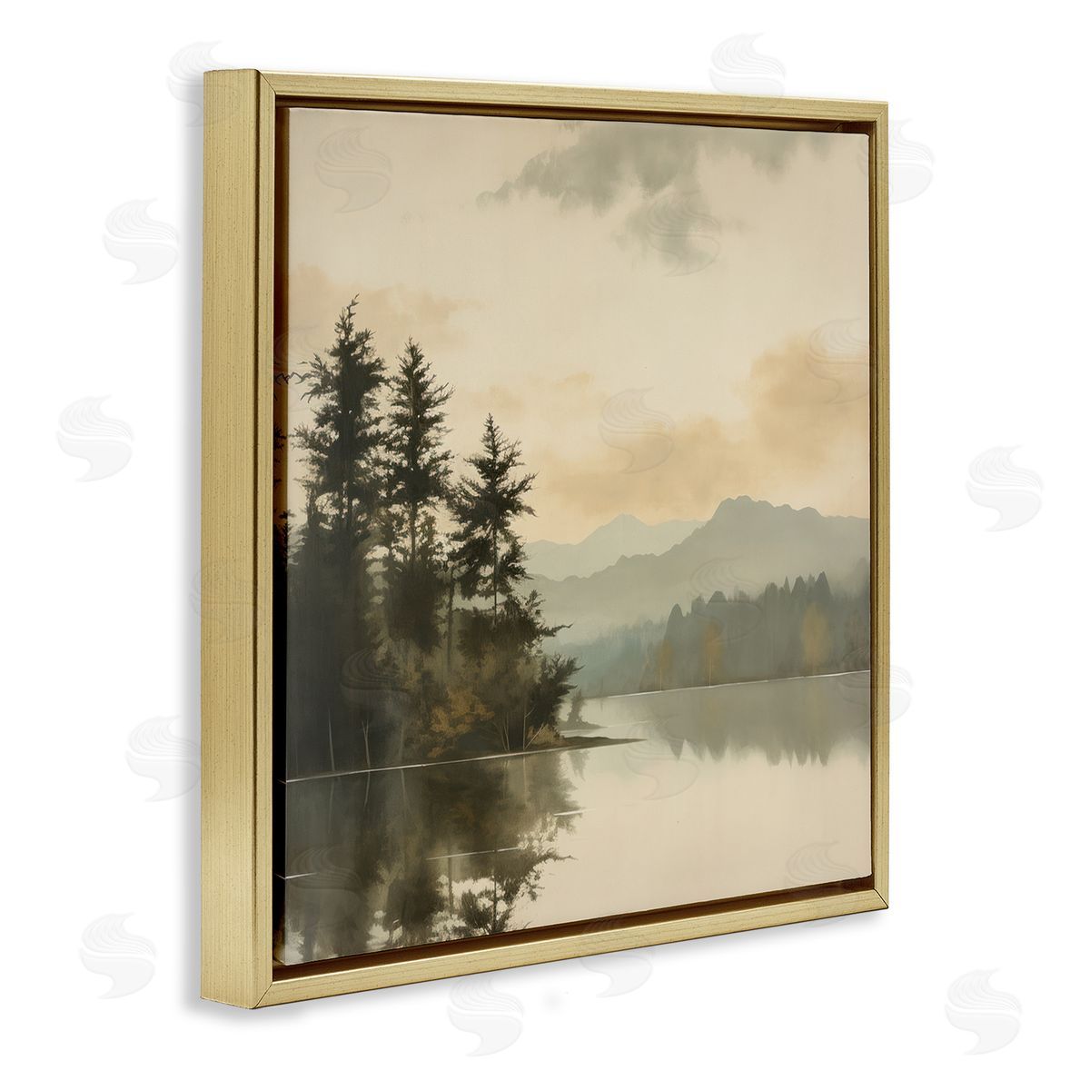 Beige Mountain Landscape Gold Floating Frame Canvas Wall Art, Home Decor by Irena Orlov