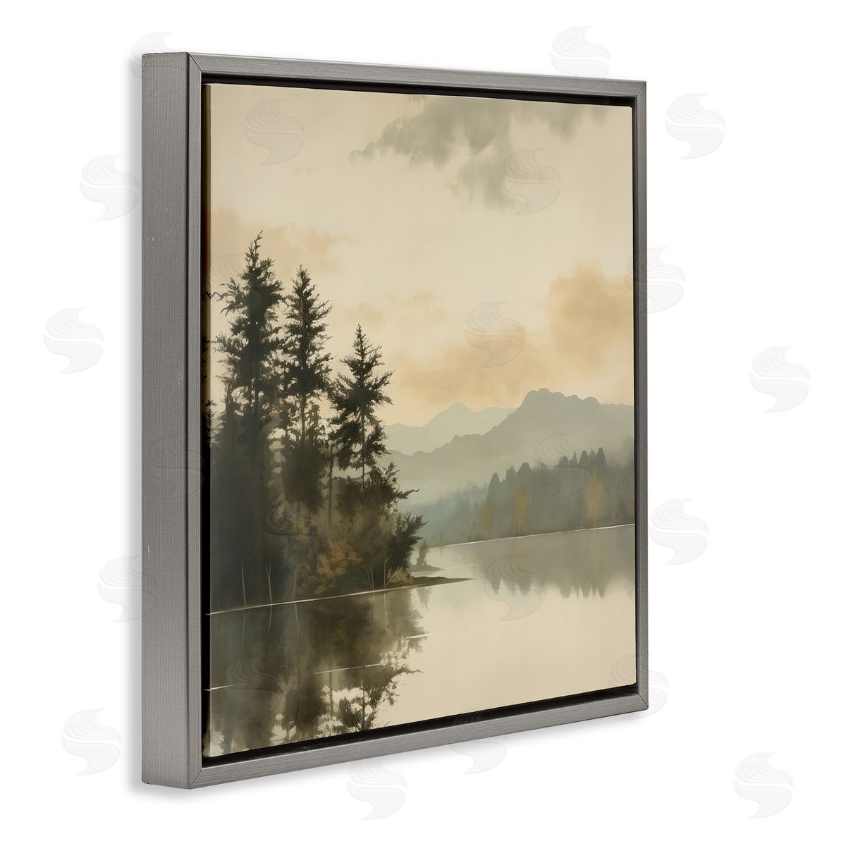 Beige Mountain Landscape Grey Floating Frame Canvas Wall Art, Home Decor by Irena Orlov