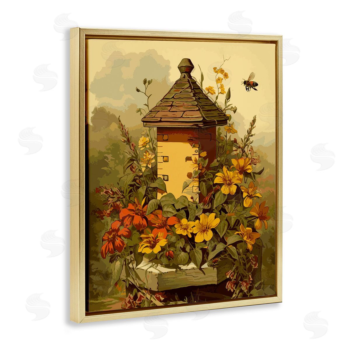 Bees & Floral Architecture Gold Floating Frame Canvas Wall Art, Home Decor by Stupell Studio