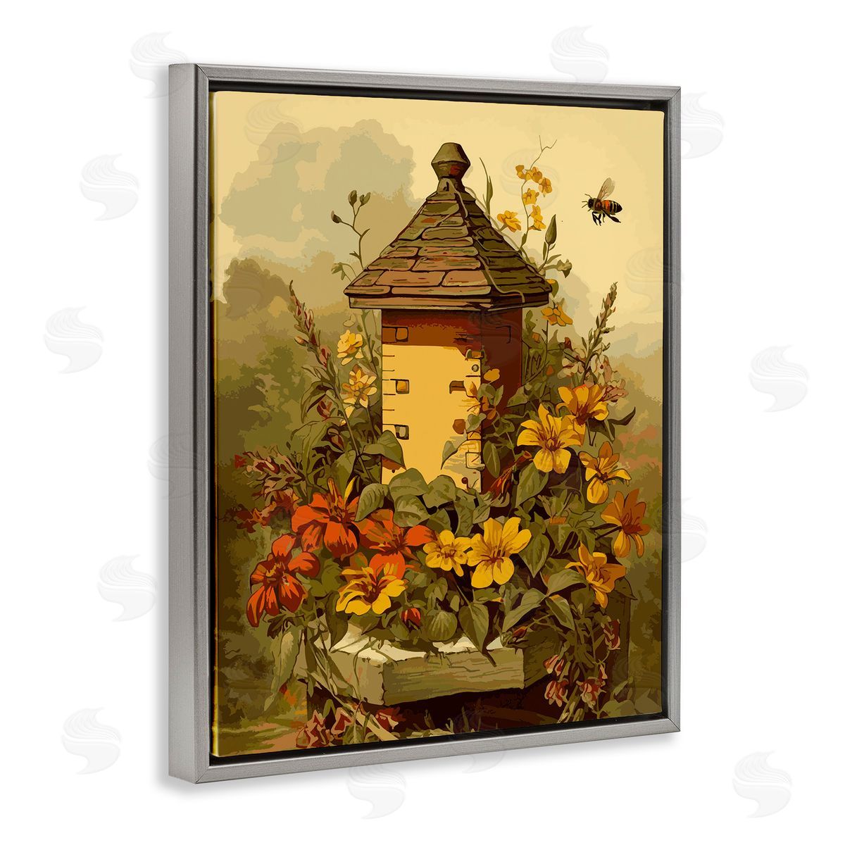Bees & Floral Architecture Grey Floating Frame Canvas Wall Art, Home Decor by Stupell Studio