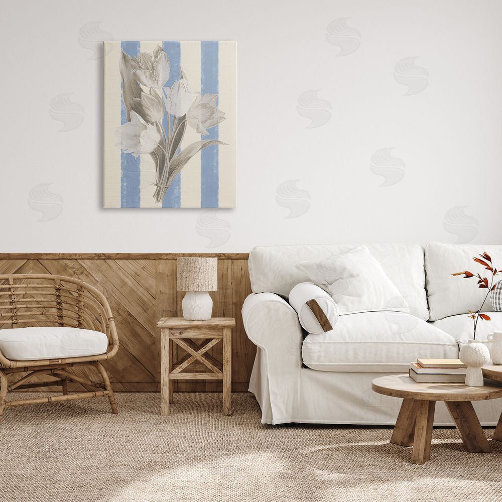 Stupell Studio Tulip Bundle on Stripes Canvas Wall Art Print in Room