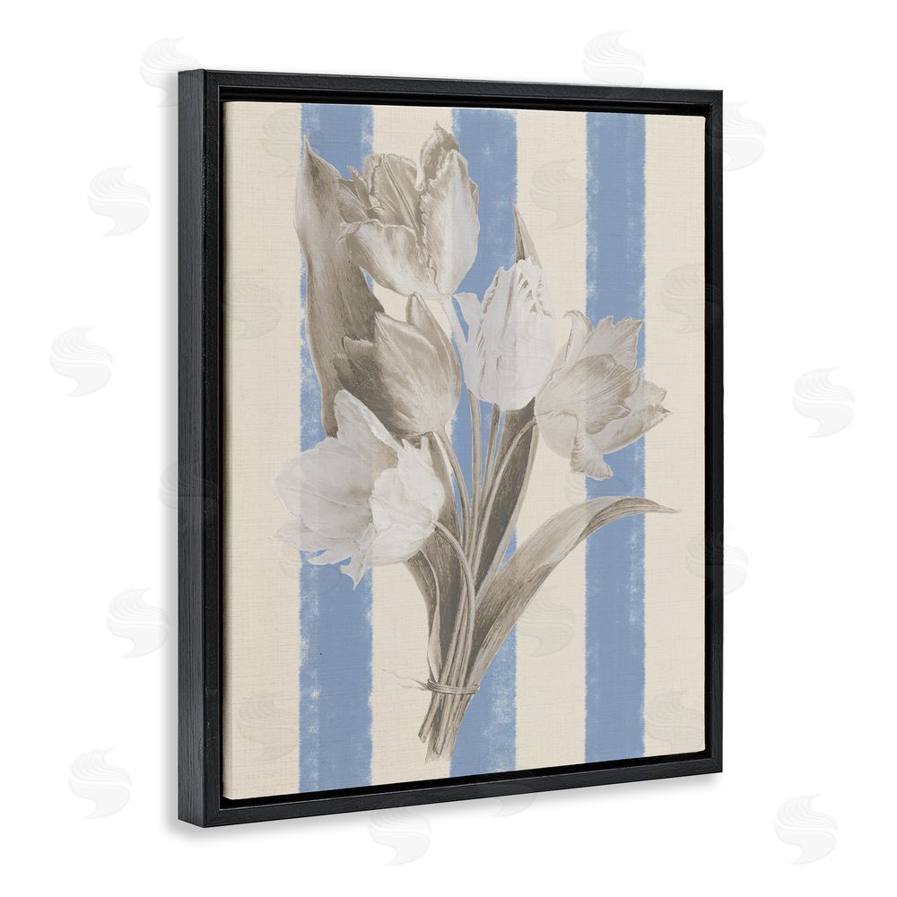 Stupell Studio Tulip Bundle on Stripes Black Floating Frame Canvas Wall Art Print