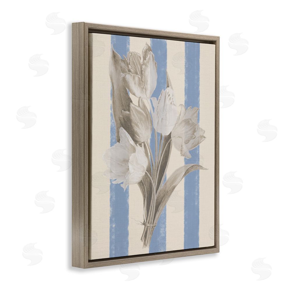 Stupell Studio Tulip Bundle on Stripes Brown Floating Frame Canvas Wall Art Print
