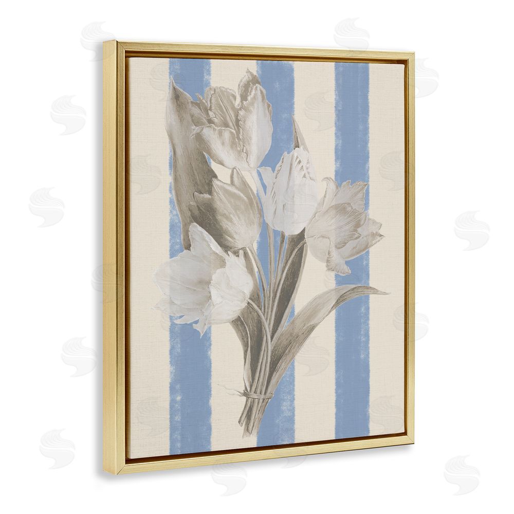Stupell Studio Tulip Bundle on Stripes Gold Floating Frame Canvas Wall Art Print