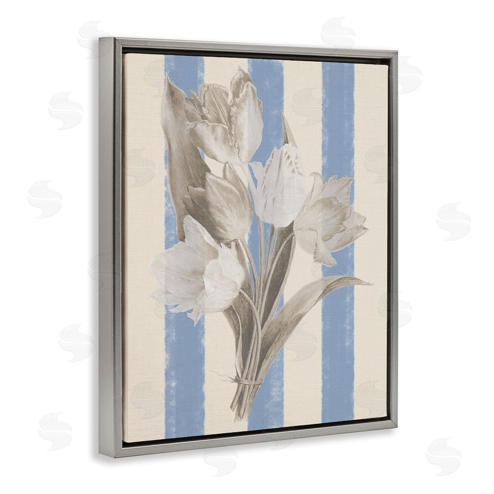 Stupell Studio Tulip Bundle on Stripes Grey Floating Frame Canvas Wall Art Print