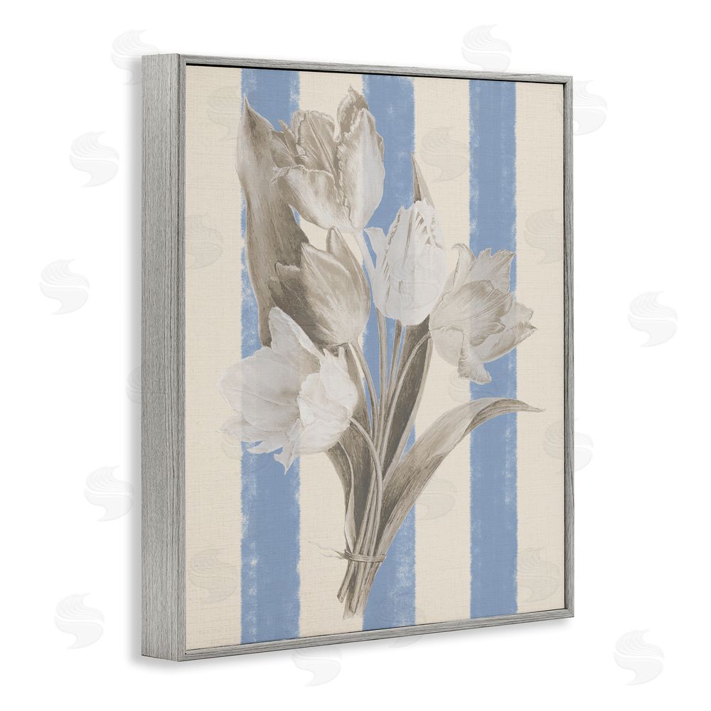 Stupell Studio Tulip Bundle on Stripes Gray Framed Giclee Wall Art Print