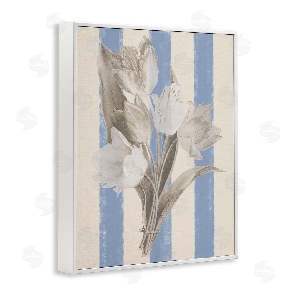 Stupell Studio Tulip Bundle on Stripes White Framed Giclee Wall Art Print