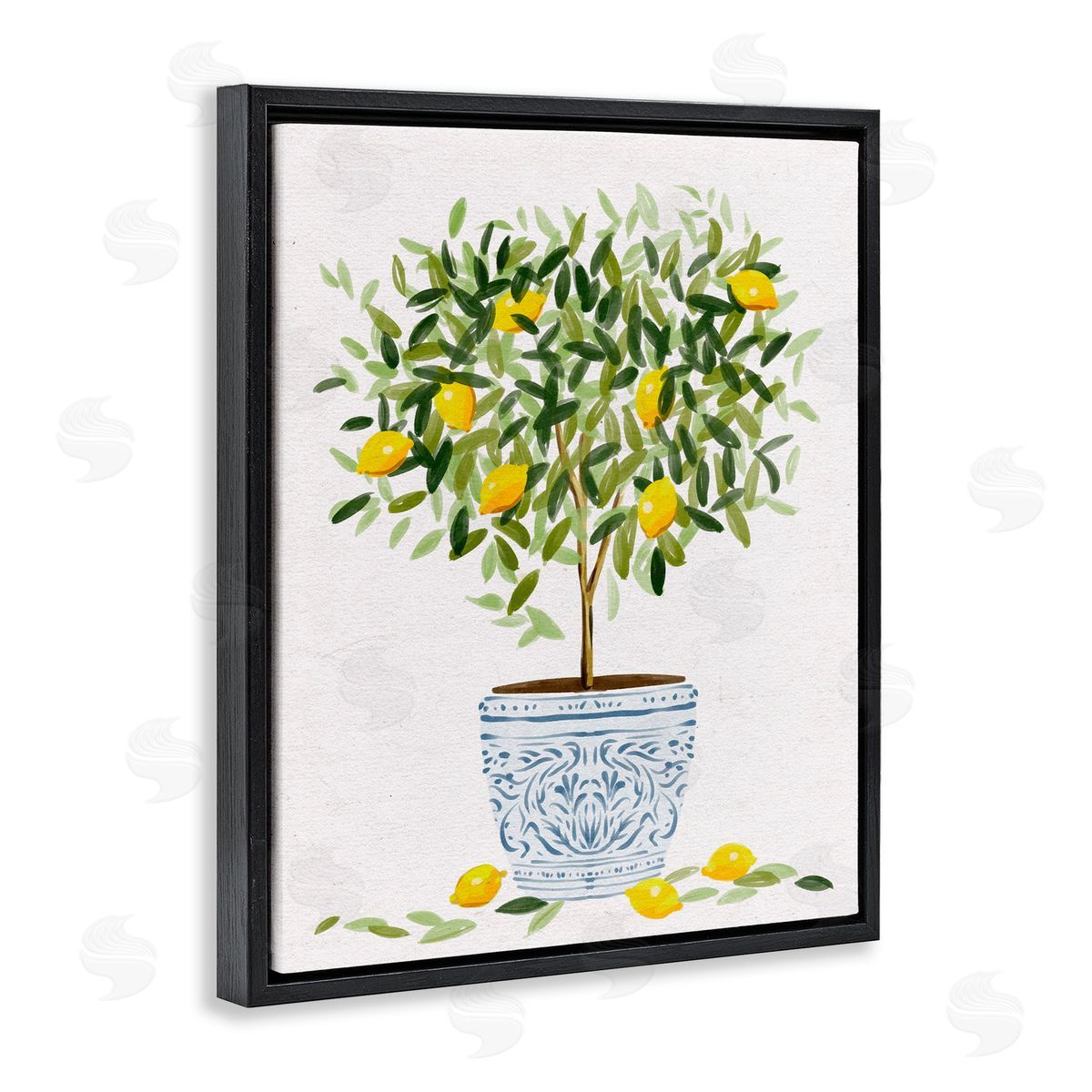 Lemon Tree Detailed Planter Black Floating Frame Canvas Wall Art, Home Decor by Ziwei Li