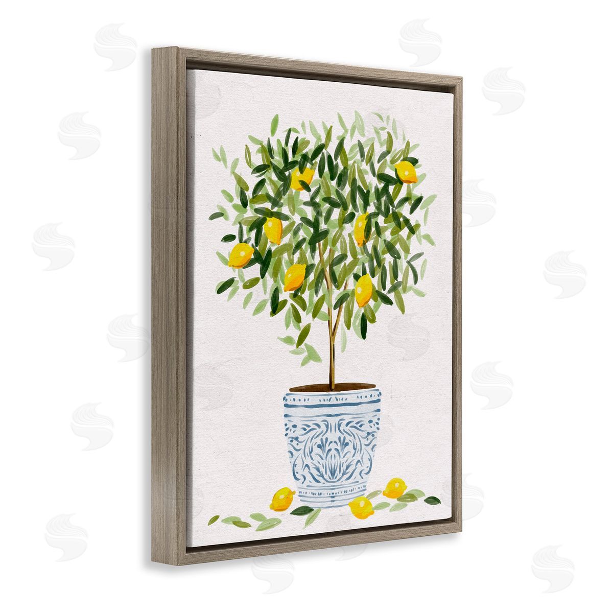 Lemon Tree Detailed Planter Brown Floating Frame Canvas Wall Art, Home Decor by Ziwei Li
