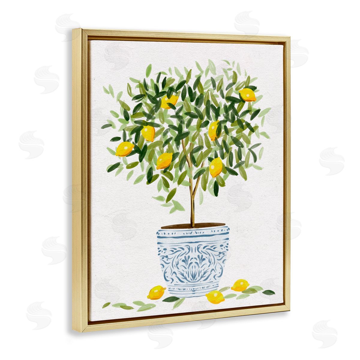 Lemon Tree Detailed Planter Gold Floating Frame Canvas Wall Art, Home Decor by Ziwei Li