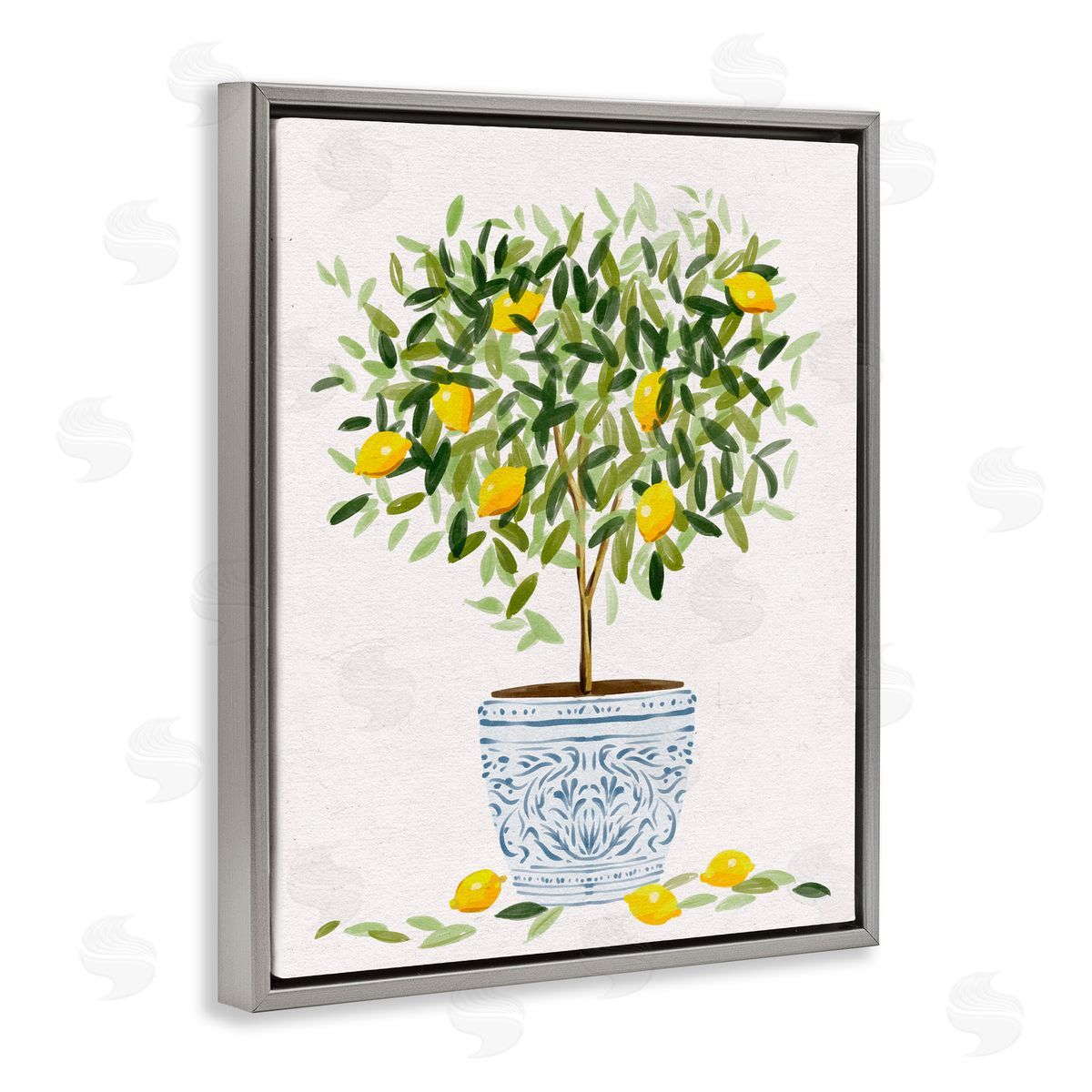 Lemon Tree Detailed Planter Grey Floating Frame Canvas Wall Art, Home Decor by Ziwei Li