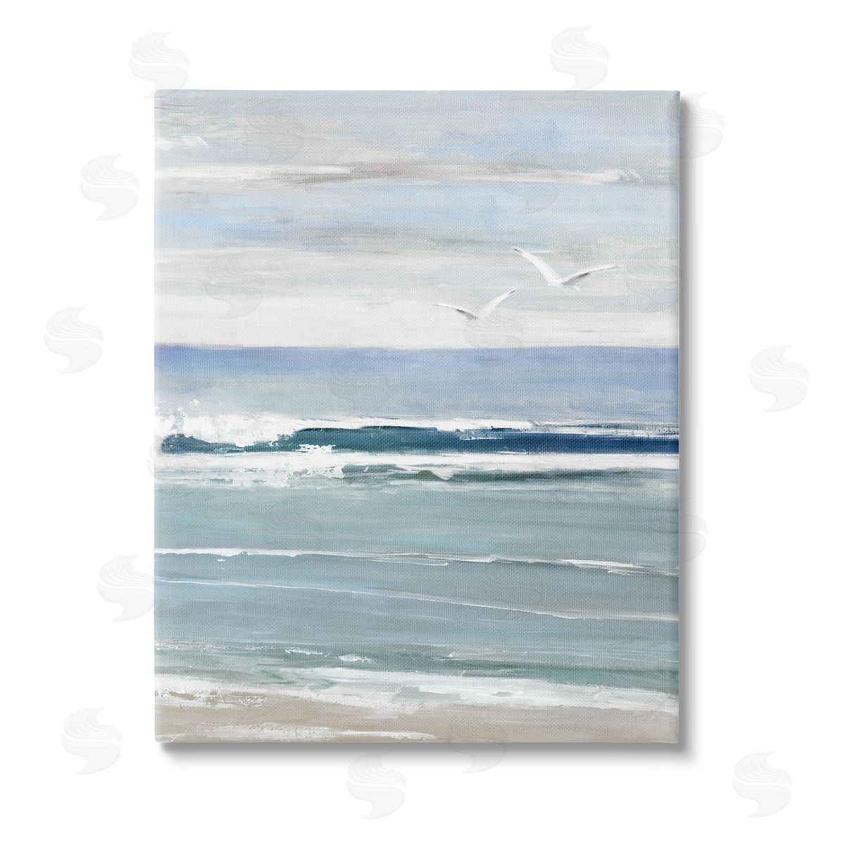 Sally Swatland Seagulls Over Shore Stretched Canvas Wall Art Print