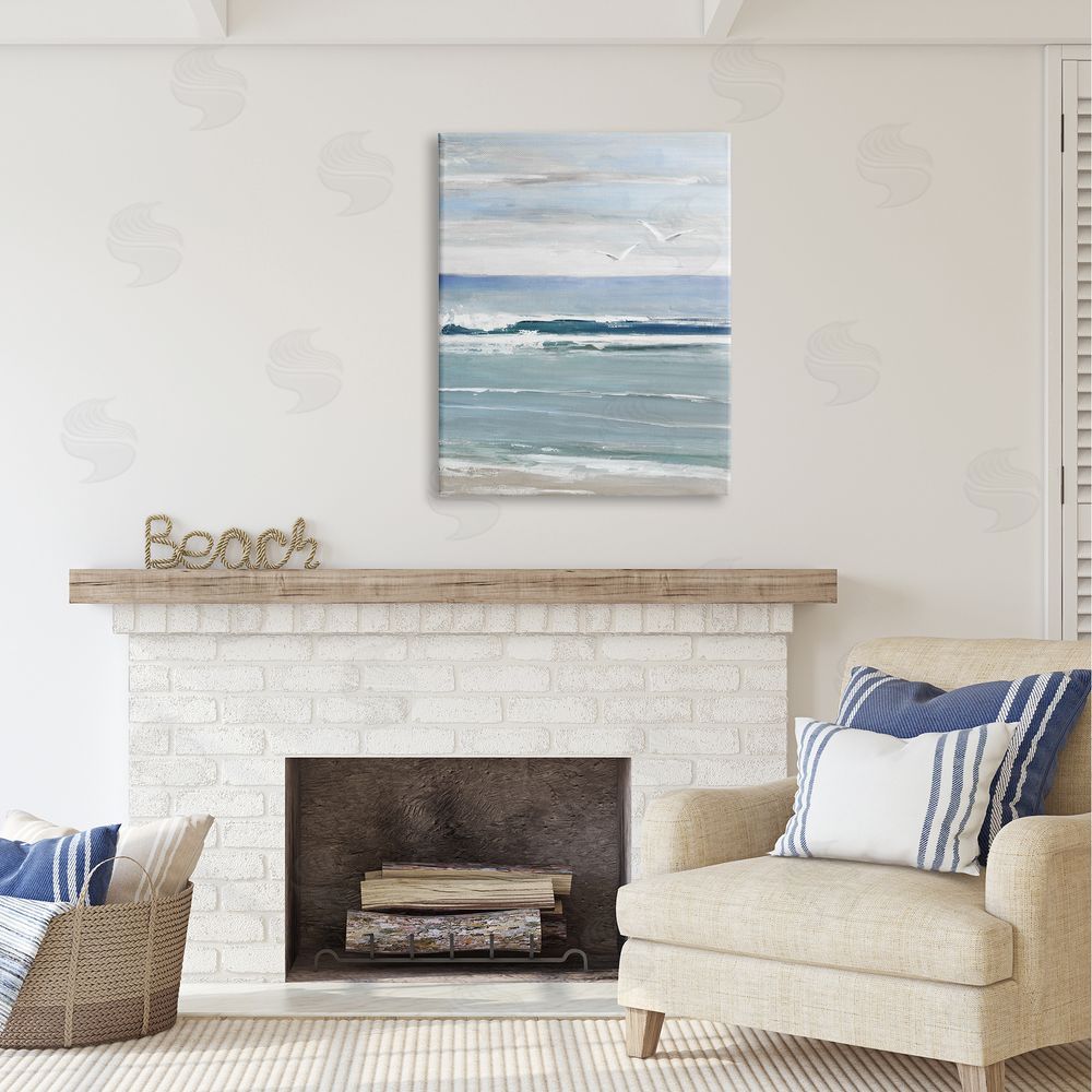 Sally Swatland Seagulls Over Shore Canvas Wall Art Print in Room