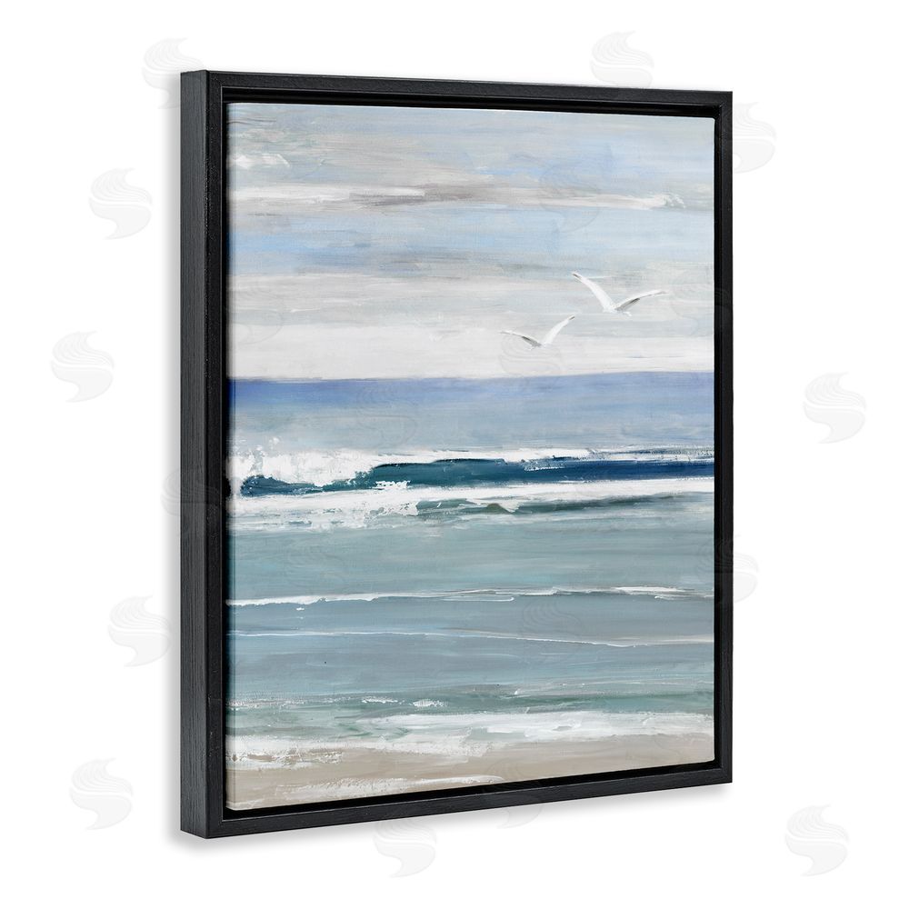 Sally Swatland Seagulls Over Shore Black Floating Frame Canvas Wall Art Print