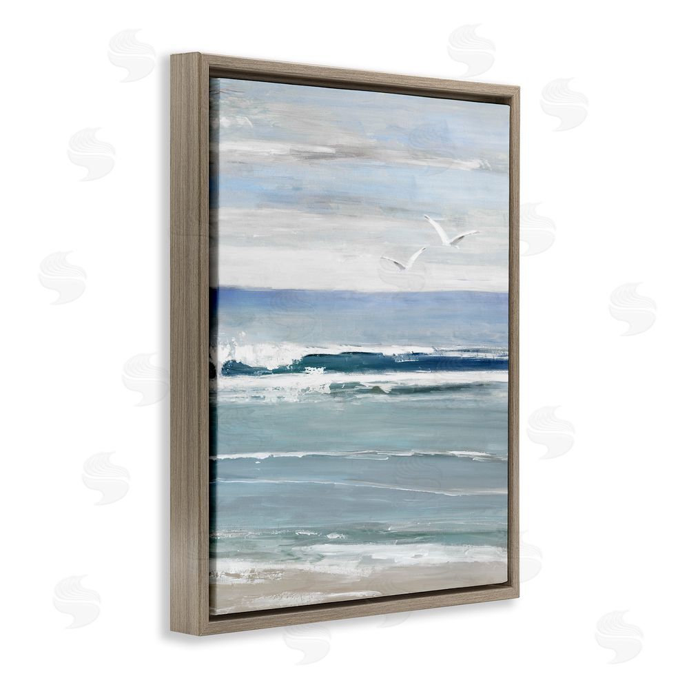 Sally Swatland Seagulls Over Shore Brown Floating Frame Canvas Wall Art Print
