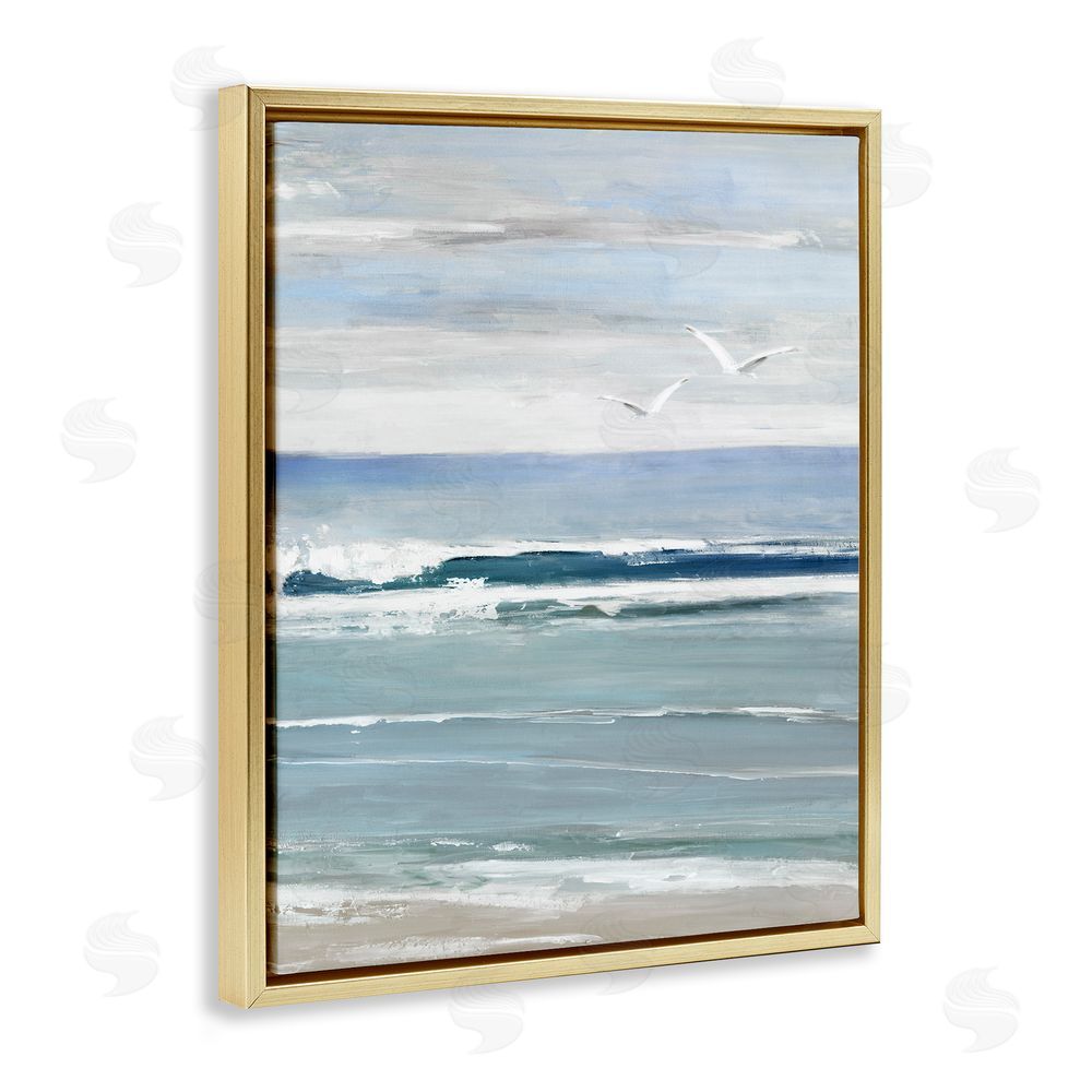 Sally Swatland Seagulls Over Shore Gold Floating Frame Canvas Wall Art Print
