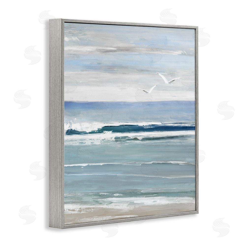 Sally Swatland Seagulls Over Shore Gray Framed Giclee Wall Art Print